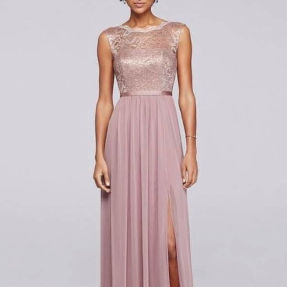 David's Bridal Rose Bridesmaid Dress w/Lace Bodice - Picture 2 of 6